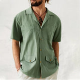 Bonsir Men's Breathable Cotton Linen Short Sleeve Shirt for Summer Fashion