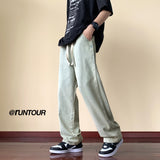 Bonsir Japanese Style Trend Y2k Baggy Straight Jeans Men's Summer New Wide Leg Solid Color Casual Denim Pants Male High Street Trousers