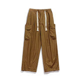 Bonsir Mens Casual Vintage Cargo Pants Autumn New Big Pocket Oversized Straight Pants Neutral Drawstring Work Trousers Joggers Male 2XL