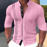 Bonsir Cotton Linen Shirts Men Fall Vintage Patchwork Button-up Stand Collar Shirt Casual Loose Long Sleeve Men's Beach Shirt Oversized