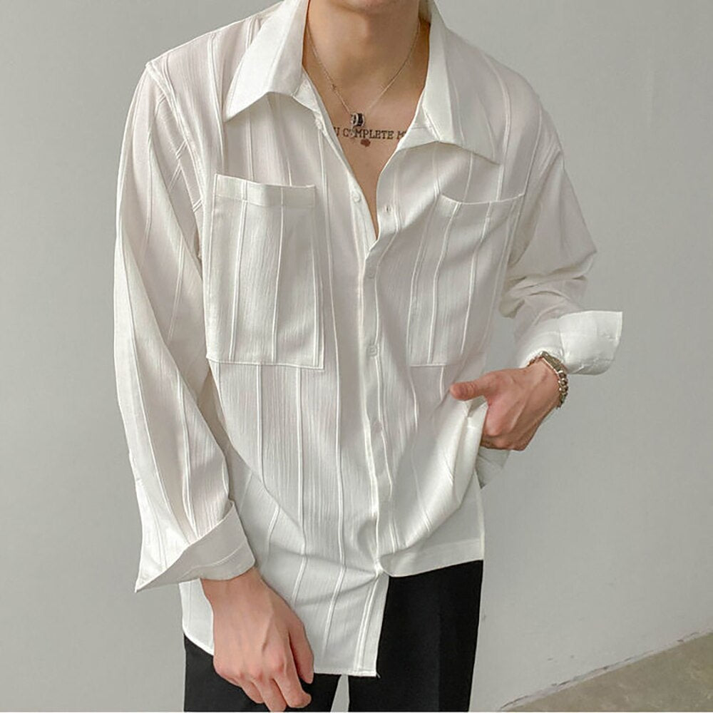 Bonsir Men's Long-Sleeved Iron-Free Drape Shirt Spring Light Familiar Korean Style Solid Color Shirt Trendy Men's Handsome Top