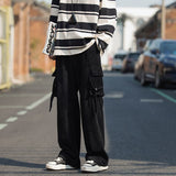 Bonsir Brown Black Corduroy Pants Men Fashion Pocket Cargo Pants Men Japanese Streetwear Hip Hop Loose Straight Pants Mens Trousers