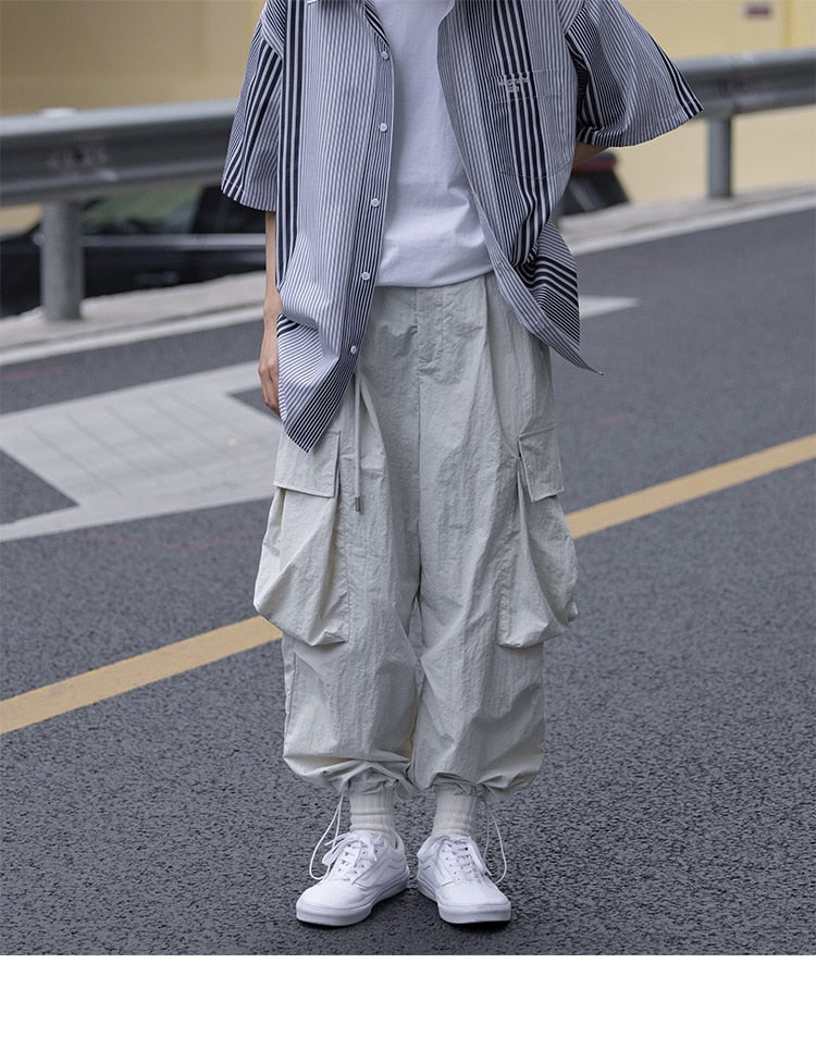 Japanese Fashion Mens Baggy Wide Leg Pants Loose Ninth Pants Casual Trousers  New