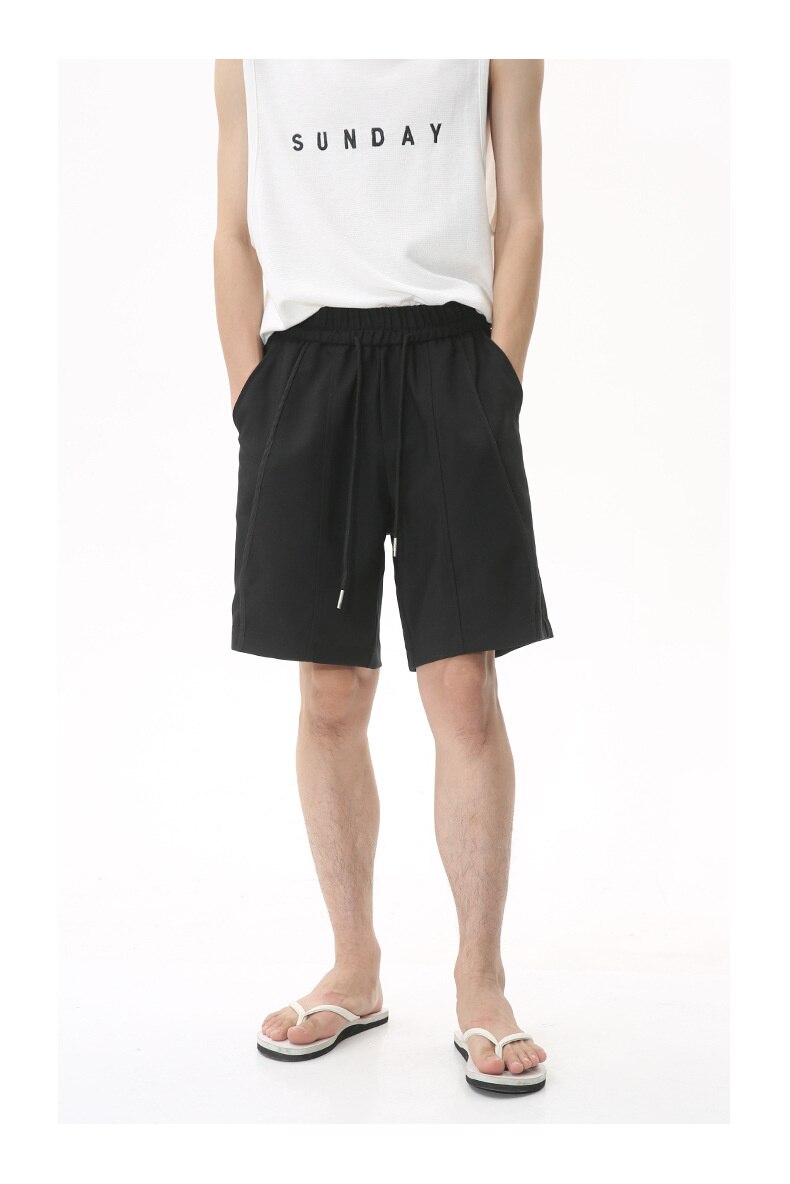 Bonsir Korean Style Casual Shorts Male Tide Summer New Drawstring Knee Length Pants Male Fasion Solid Color Versatile