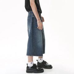 Bonsir Men's Summer New Jeans Korean Style Loose Wide Leg Flare Denim Pants Male Fashion Washed Cropped Trousers Tide