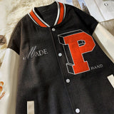 Bonsir Letter single-breasted jacket hip-hop retro fashion stitching embroidery loose casualbaseball uniform couple sale top