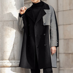 Bonsir Double Sided Cashmere Coat Men's Thousand Bird Lattice Stitched Winter Coat Medium Long Men's Wool Woolen Cloth Thickened Trench