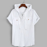 Bonsir Men's Fashion Loose Tee Shirt Casual Short Sleeve V Neck Blouse Tops Summer Solid White Hoodie Baggy T Shirts Chemise Homme