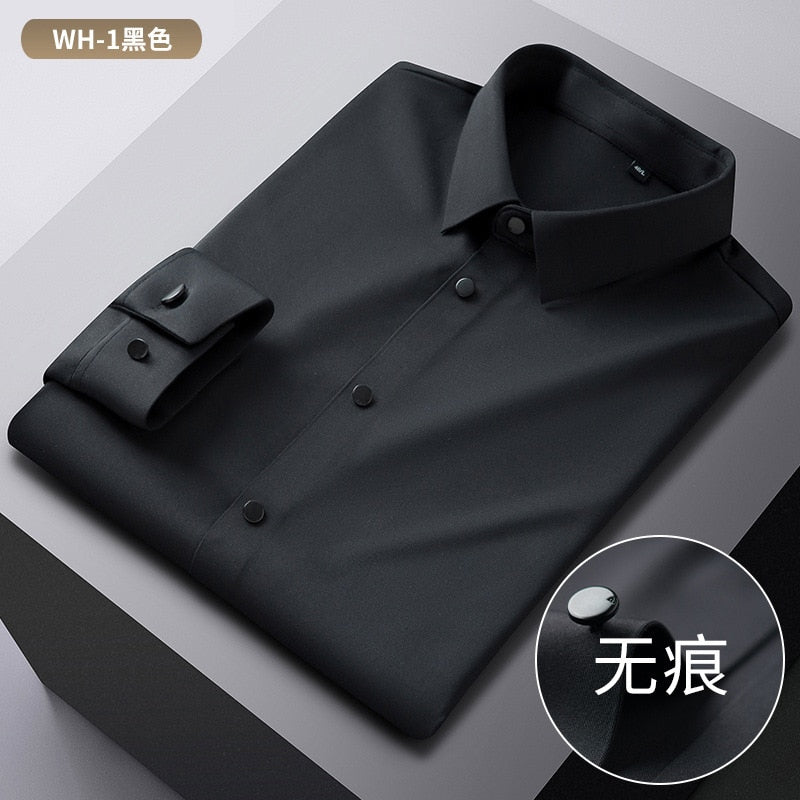 Bonsir New Bamboo Fiber Shirt Men's Long Sleeve  Elastic Seamless Shirt Autumn and Winter Business Casual No Iron Fitted Shirt