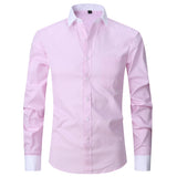 Bonsir Large 6XL Spring/Summer New French Shirt Men's Cotton Comfortable Iron Free Business Dress Long Sleeve Solid Stripe