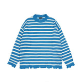Bonsir Retro Frayed Contrast Color Striped Round Neck Men's Sweaters Ripped Hip Hop Harajuku Oversized Pullover Couple Autumn Clothes