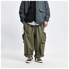 Bonsir Multi Pocket Cargo Pants Mens Work Pants Safari Style Casual Wide Leg Pants Men Solid Color Baggy Trousers