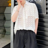 Bonsir Trendy Sexy See-through Mesh Shirts LGBT Men's Summer Thin Section Polka Dot Short-sleeved Tees Shirt Niche Men Clothing Blouse