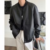 Bonsir Men's Black Color Pu Leather Jackets Fashion Casual Baseball Jackets Loose Casual Coats High-quality Outerwear Size M-4XL