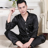 Bonsir Mens Designer Pajamas for Men Sleepwear Set Pijama Set Long Sleeve Sleep Tops Trousers Sleep Wear Men Thin Ice Silk Pajama Set