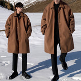 Bonsir Winter Thick Woolen Coat Men Warm Fashion Casual Oversized Trench Coat Men Korean Loose Long Woolen Coat Mens Overcoat M-2XL