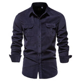 Bonsir Men's Shirt Cotton Lapel Casual  Spring Autumn Corduroy Shirts for Men Slim Solid Color Shirts Long Sleeve Tops EU Size