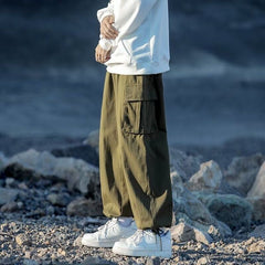 Bonsir  Green Black Cargo Pants Men Fashion Retro Pocket Casual Pants Men Japanese Streetwear Hip Hop Loose Straight Pants Mens Trousers