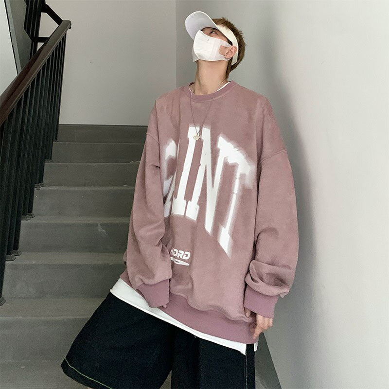 Bonsir Large Letter Men's Sweatshirts Spring Oversized Male Round Neck Hoodies Korean Style Fashion Unisex Basic Pullovers