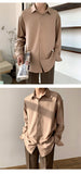 Bonsir Solid Color High-grade Silky Drape Khaki Long Sleeve Shirt for Men Loose Solid Color Wild Casual Button Up Shirt Korean Clothes