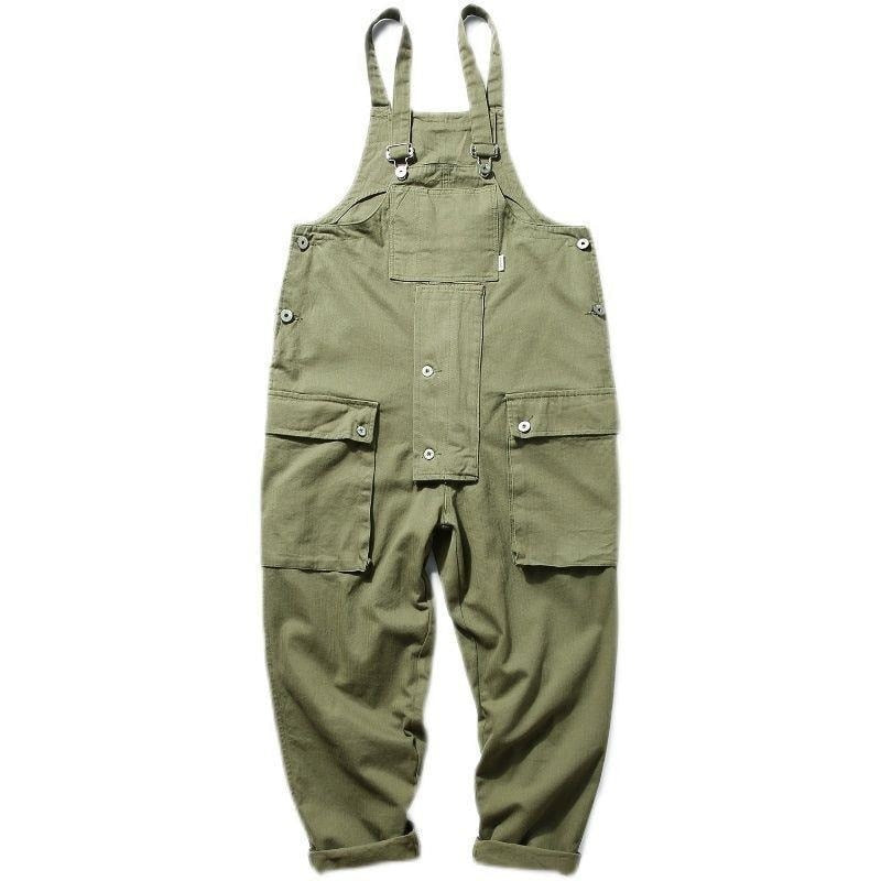 Bonsir Men's Retro Designer Overalls Workwear Sling Korean Loose Wide Leg Jumpsuit Streetwear Solid Color Men's Clothing