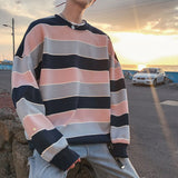 Bonsir Spring New Men Stripe Sweatshirts Oversized Korean Clothing Hoodies Fashion Unisex Pullovers Casual Tops Streetwear