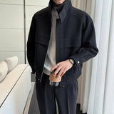 Bonsir Men Japanese Trendy Woolen Short Jacket Loose Casual Vintage Coat for Men Spring Windproof Neck Protector Streetwear Jacket