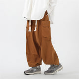 Bonsir Mens Casual Vintage Cargo Pants Autumn New Big Pocket Oversized Straight Pants Neutral Drawstring Work Trousers Joggers Male 2XL