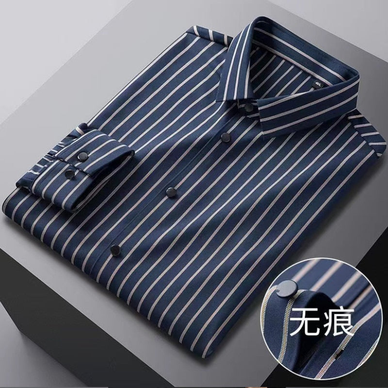 Bonsir New Bamboo Fiber Shirt Men's Long Sleeve  Elastic Seamless Shirt Autumn and Winter Business Casual No Iron Fitted Shirt