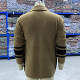 Bonsir Mens Knitted Coat Long Sleeve Jacquard Pocket Sweater Cardigan Jacket Solid Thick Warm Casual Cardigan Knitting Sweatercoat