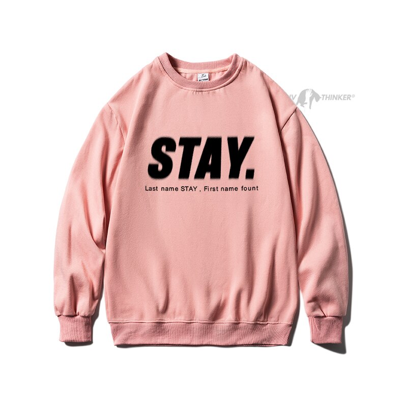 Bonsir Stay Letter Printed Men Overszied Hoodie Autumn Winter Fleece Male Casual Warm Sweatshirts Korean Man Pullovers