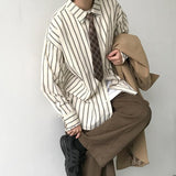 Bonsir Autumn Japanese Retro Lapel Luxury Striped Shirt for Men Casual Long Sleeve Buttons Fashion Retro Korean Clothes Hawaiian Shirt