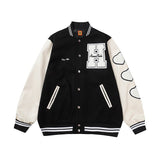 Bonsir Flocking Letter Embroidery Patchwork Human Made Wool Coat for Male and Female Retro Leather Sleeve Oversized Autumn Jackets