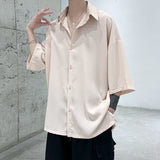 Bonsir Half Sleeve Men Solid Shirts Summer Casual Oversize Blouses White Fashion Male Cardigan Vintage Korean Clothing