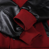 Bonsir Mens Hip Hop Baseball Jacket Letter Embroidery Leather Sleeve Patchwork Loose Outerwear Streetwear Vintage Bomber Jacket Male