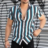 Bonsir Men's Social Shirts Striped Shirt Short Sleeve Tops Fashion Casual Blouse Oversized Tees Shirt Men's Clothing Ropa Hombre