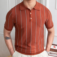 Bonsir Contrasting Stripes Casual Slim Lapel Polo Summer Knit Lapel T-shirt Polo Camisa Hombre British  Men's Shirt Mannen Polo