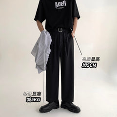 Bonsir Korean Fashion Men Western Pants Loose Solid Color Straight Wide Leg Casual Suit Pants Male Summer New Streetwear Trousers