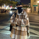Bonsir Winter Thick Woolen Coat Men Warm Fashion Casual Plaid Woolen Coat Men Korean Loose Medium Long Woolen Jacket Mens Overcoat
