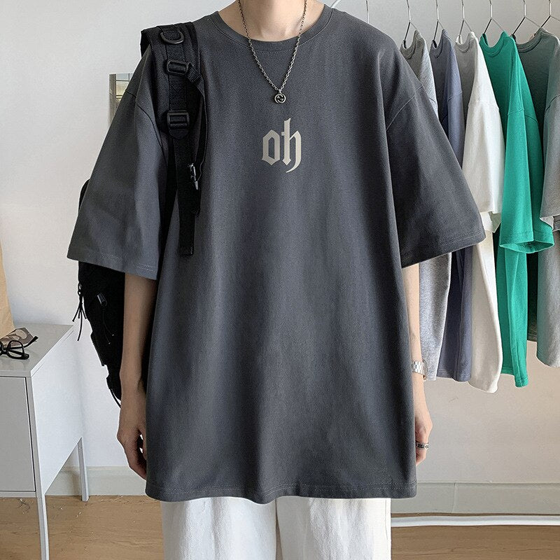 Bonsir Men's Simple Printed Casual T-shirt Summer Fashion Short Sleeve Oversized Tee Korean Style Cotton Leisure Teens Daily Basic Tops