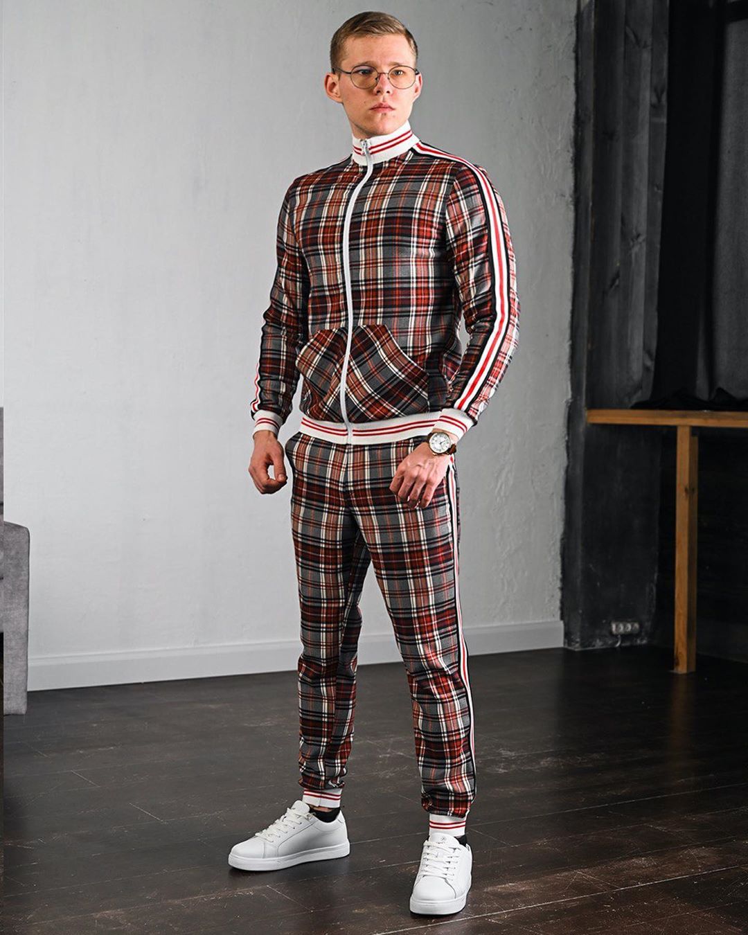 Bonsir New men's tracksuit Fashion Plaid Man Sets Trendy Brand Casual Sportswear Spring Autumn Jacket + Pants 2 Piece Set 3D Print