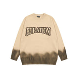Bonsir Gradient Color Patchwork Letter Long Sleeve Men's Pullover Sweater Round Neck Harajuku Retro Oversized Couple Knitted Clothes