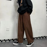 Bonsir Men's Korean Style Retro Trend Sweatpants Corduroy Fabric Solid Color Straight Casual Pants Loose Brown Color Trousers