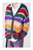 Bonsir Men Women Korean Streetwear Fashion Colors Stripe Loose Casual Vintage Pullover Sweater Male Hip Hop Knitwear Sweater Coat