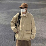 Bonsir Men's Japanese Vintage Lapel Collar Cargo Jackets Work Clothes Harajuku Loose Casual Coats Solid Color Outerwear M-2XL