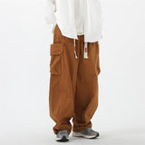Bonsir Mens Casual Vintage Cargo Pants Autumn New Big Pocket Oversized Straight Pants Neutral Drawstring Work Trousers Joggers Male 2XL