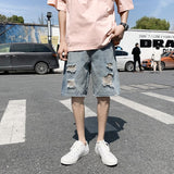 Bonsir Men short Jeans Blue Fashion Ripped jeans Shorts Mens Destroyed Hole High Quality Loose Casual Straight Denim shorts