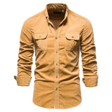 Bonsir Men's Shirt Cotton Lapel Casual  Spring Autumn Corduroy Shirts for Men Slim Solid Color Shirts Long Sleeve Tops EU Size