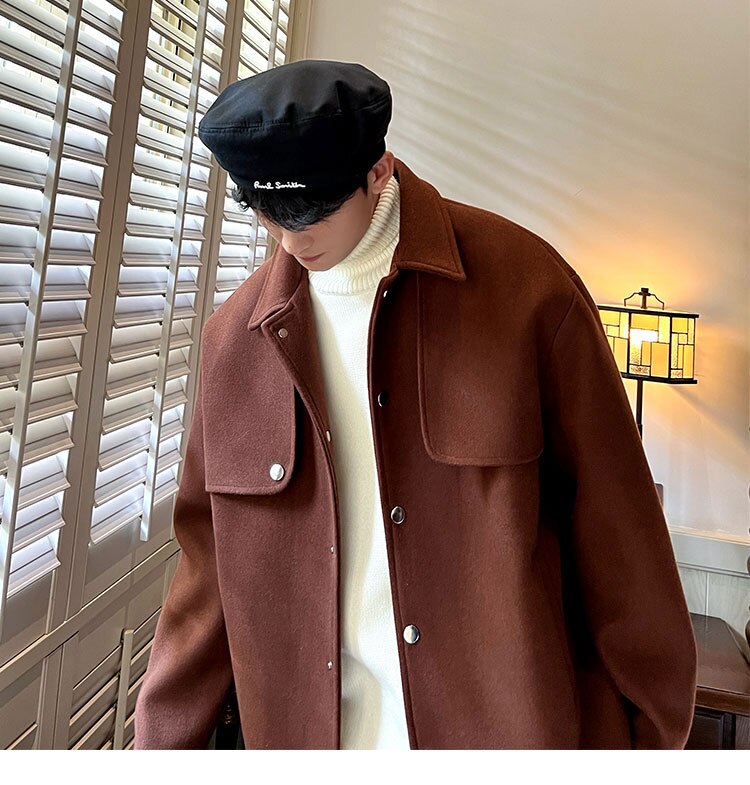 Bonsir New Men Winter Jackets Korean Streetwear Casual Woolen Thick Man Outerwear Coats Fashion Unisex Versatile Jacket