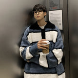 Bonsir Winter Plush Thick Sweater Men Warm Fashion Oversized Knitted Pullover Men Korean Loose Stripe Long Sleeve Sweater Mens Jumper